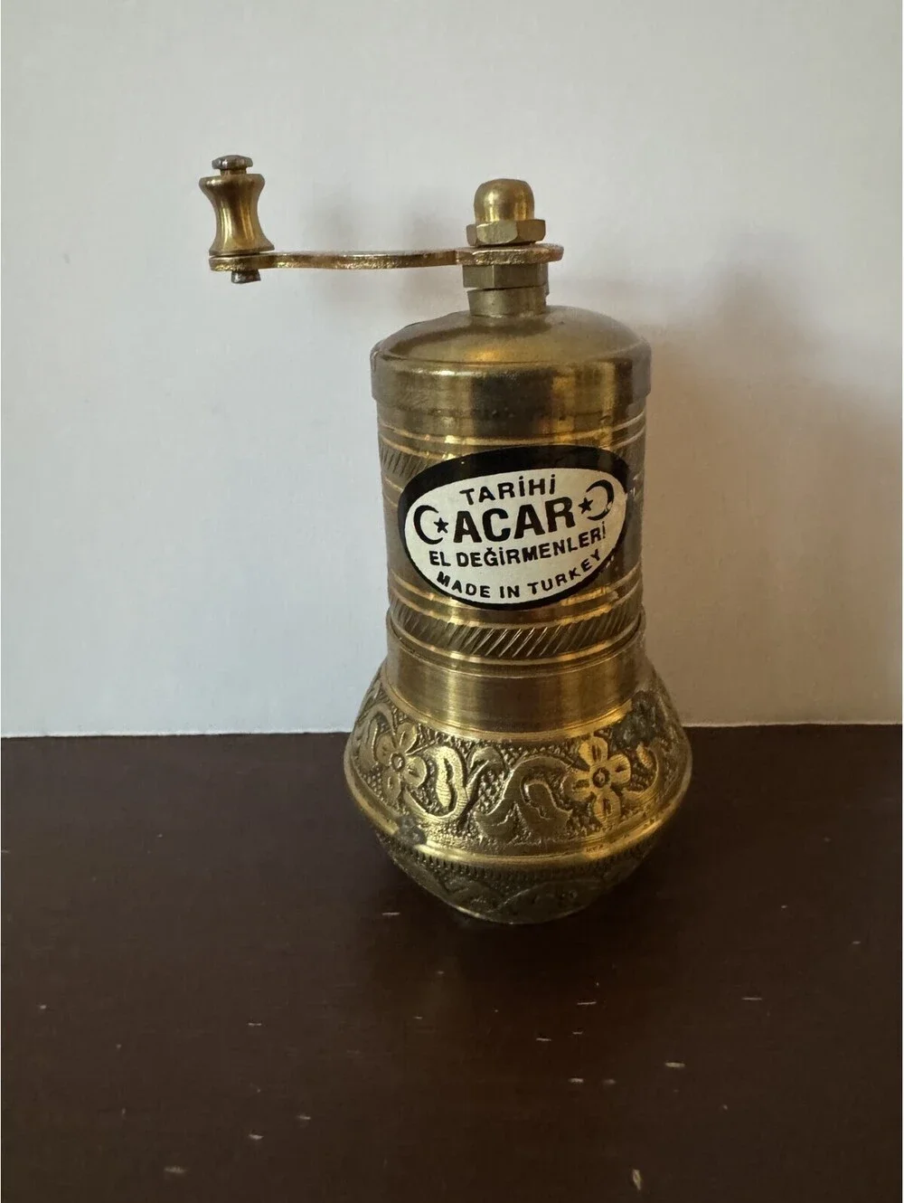 TARIHI Acar Brass Pepper/Spice Mill/ Grinder, Turkey, El Degirmenleri, (4''tall)